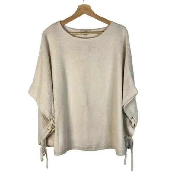 Ann Taylor LOFT Cream Short Sleeve Lace Up Side Poncho Sweater XS/S - Picture 1 of 4